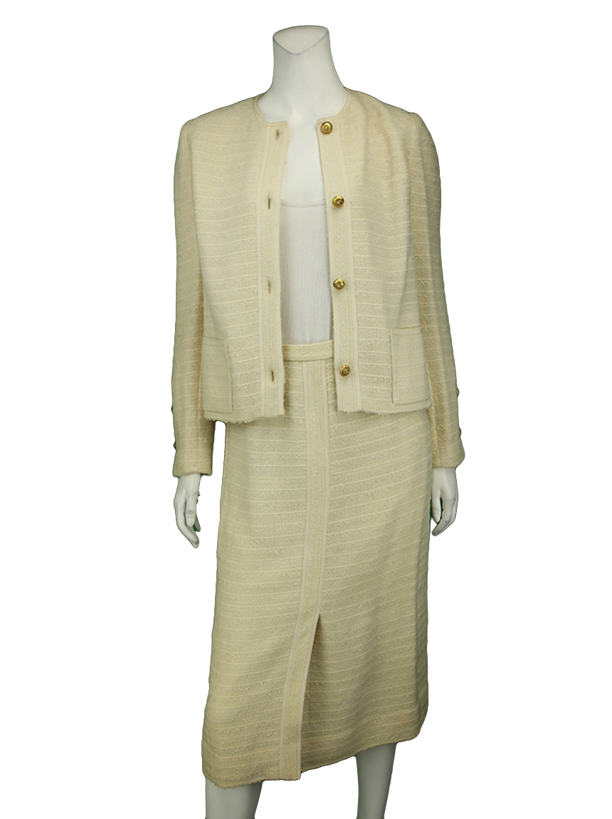 Conjunto Chanel Tweed Creme Original Btr Etiqueta Nica